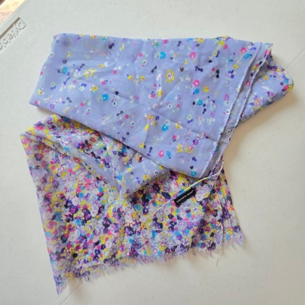 Saks 5th Avenue Floral Lavender Watercolor Gauze Eyelash Fringe Wrap Scarf 72x26